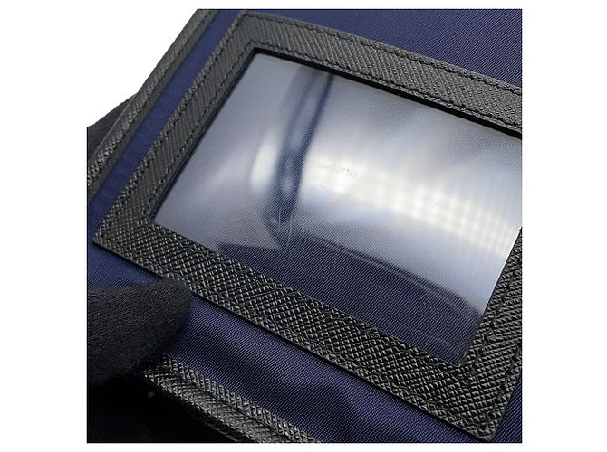 Borsa a mano Prada Triangle in tela e pelle Nero Blu navy - vista 7