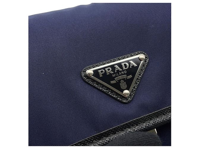 Borsa a mano Prada Triangle in tela e pelle Nero Blu navy - vista 9
