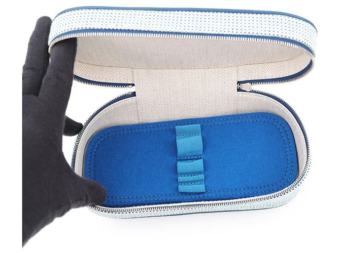 Hermès Pouch Hermes Escale Marine Toile H Blu Crudo - vista 4