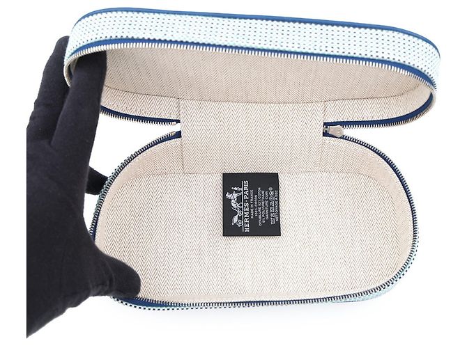 Hermès Pouch Hermes Escale Marine Toile H Blu Crudo - vista 5