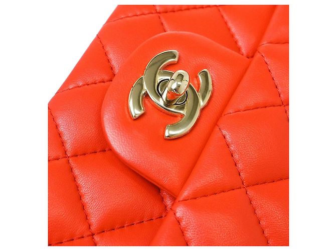Chanel Classic Single Flap Quilted Lambskin Mini Arancione - vista 7