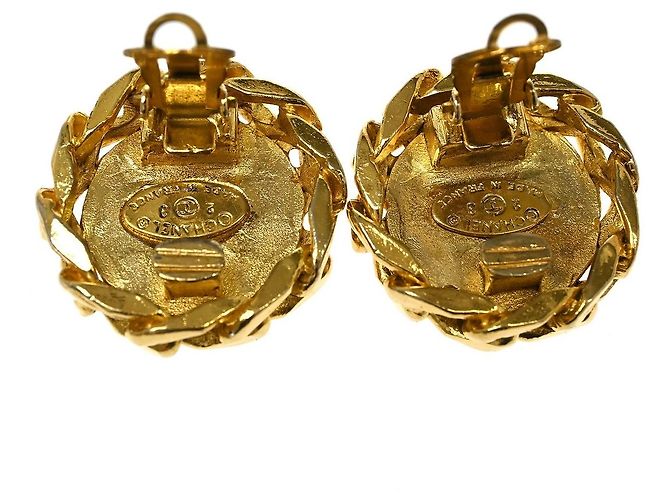 Chanel Vintage CC Round Clip-On Metal with Crystals D'oro - vista 2