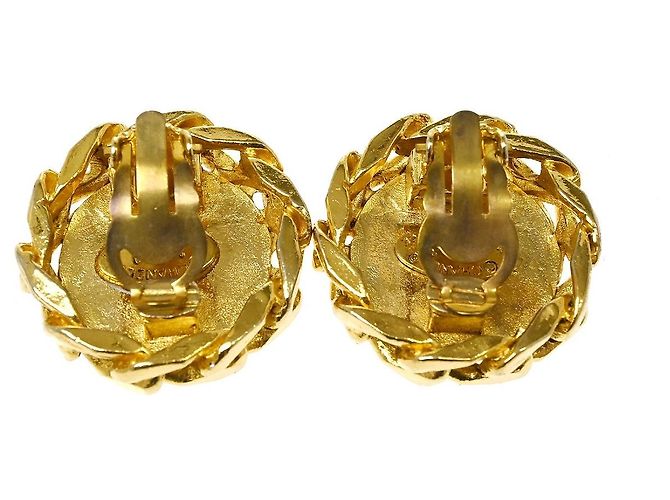 Chanel Vintage CC Round Clip-On Metal with Crystals D'oro - vista 4