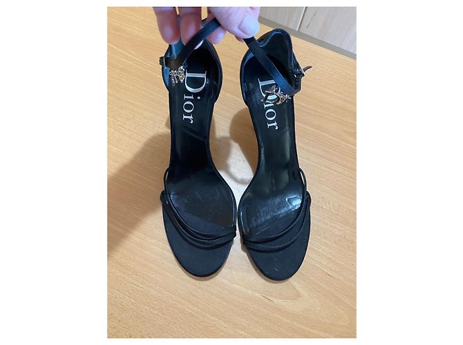 Décolleté con cinturino Dior Black Satin D-Charm Nero - vista 3