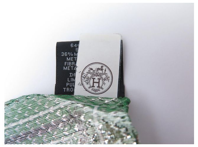 Hermès NUOVO BANDANA HERMES FOULARD 55CM DISCO COACHING SETA & METALLIZZATO NERO VERDE SCARF - vista 10