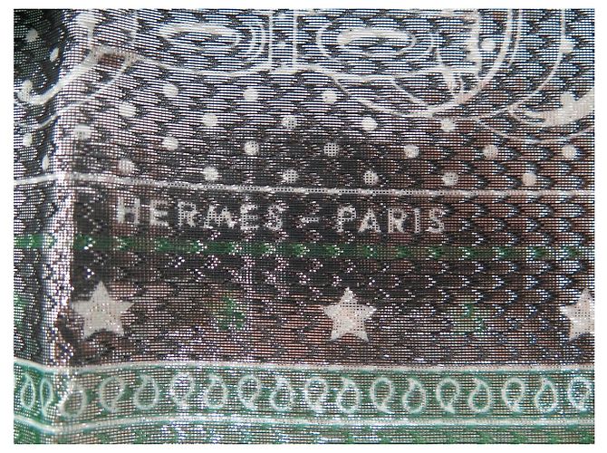Hermès NUOVO BANDANA HERMES FOULARD 55CM DISCO COACHING SETA & METALLIZZATO NERO VERDE SCARF - vista 6