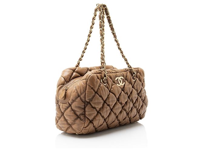 Gabrielle Sac Satchel Chanel en agneau matelassé bubble Marron - vue 2