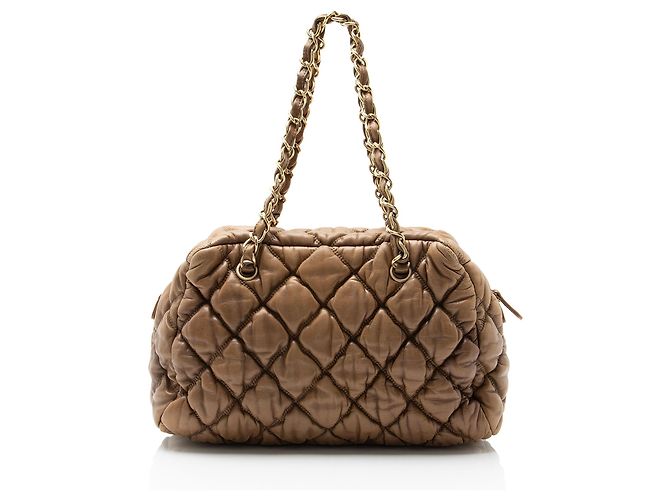 Gabrielle Sac Satchel Chanel en agneau matelassé bubble Marron - vue 3