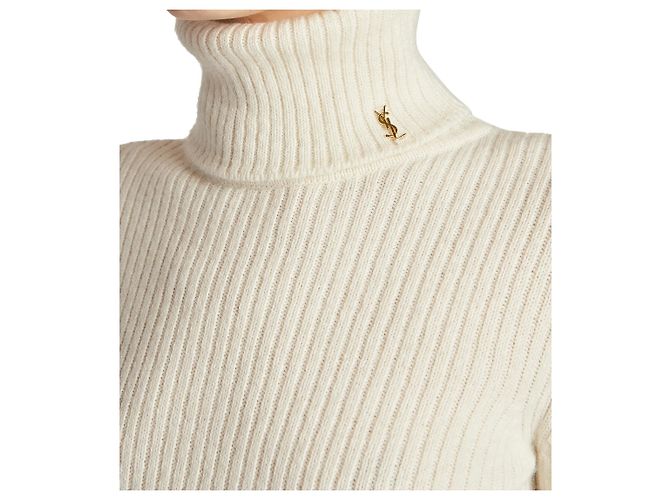 Saint Laurent Rollkragenpullover aus Wolle Beige - Ansicht 2