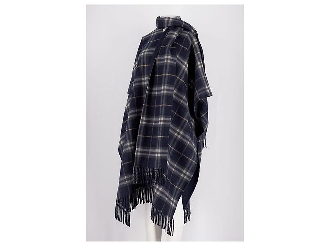 Eric Bompard Navy Blue Wool Poncho - view 4