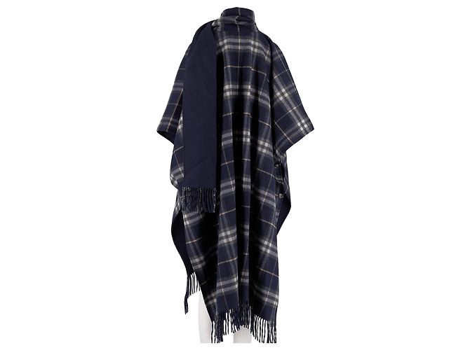 Eric Bompard Navy Blue Wool Poncho - view 6