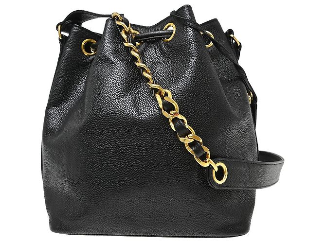 Chanel Vintage CC Drawstring Bucket Caviar Small Nero - vista 2