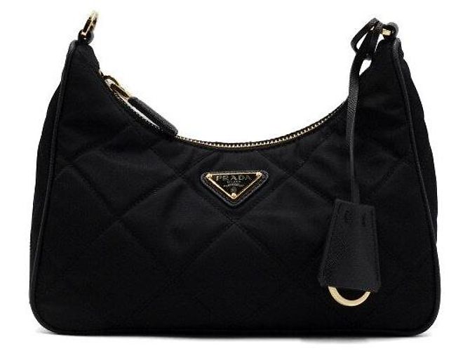 Prada Re-Nylon gesteppte Mini-Tote- und Schultertasche mit Steppnähten Schwarz - Ansicht 2