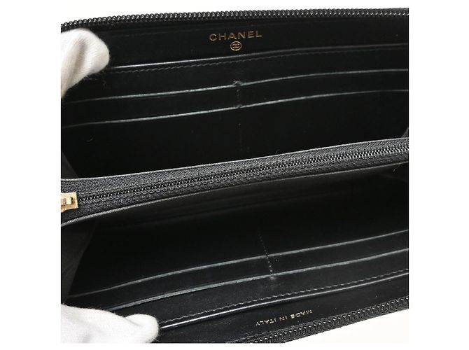 Chanel Portefeuille long CC logo Caviar Skin Nero - vista 3