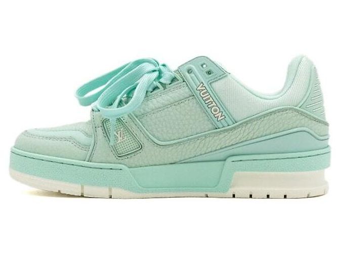 Louis Vuitton Baskets Trainer en cuir vert pastel - vue 4