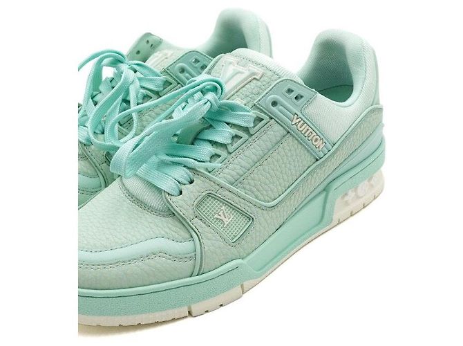 Louis Vuitton Baskets Trainer en cuir vert pastel - vue 8