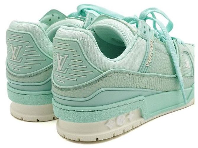 Louis Vuitton Baskets Trainer en cuir vert pastel - vue 9