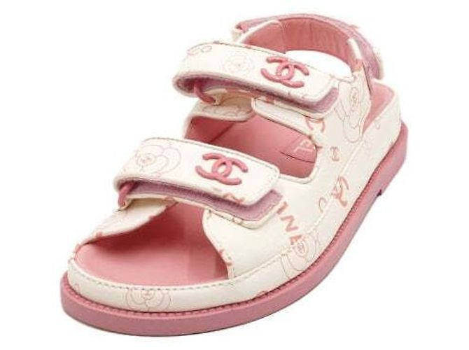 Chanel Sandali da donna in pelle CC Velcro White Pink Camellia Bianco - vista 2