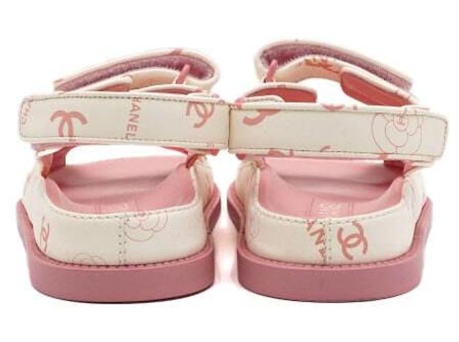 Chanel Sandali da donna in pelle CC Velcro White Pink Camellia Bianco - vista 5