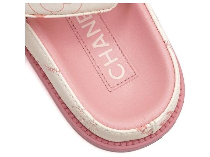 Chanel Sandali da donna in pelle CC Velcro White Pink Camellia Bianco - vista 8