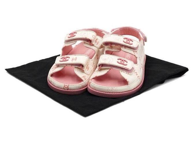 Chanel Sandali da donna in pelle CC Velcro White Pink Camellia Bianco - vista 9