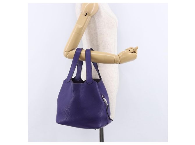 Hermès HERMES Picotan Lock MM Hand Bag Leather Purple Silver - vista 20