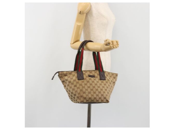 GUCCI GG Canvas Web Sherry Line Hand Bag Beige Silver 131228 - vista 23