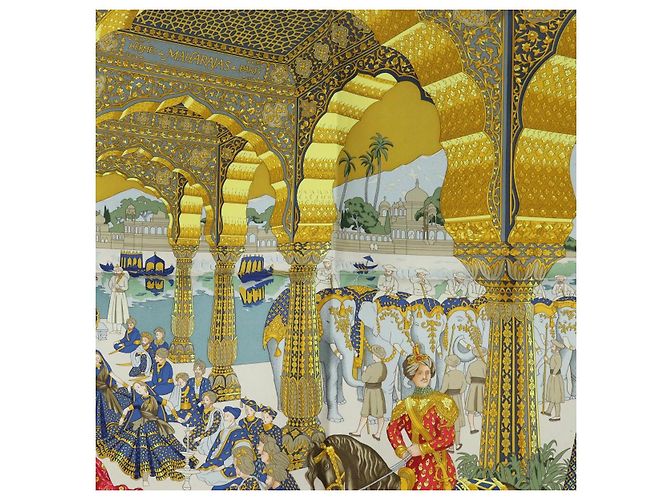 Hermès HERMES Carre 90 Scarf Silk  MAHARAJAS  Blue Gold - vista 6