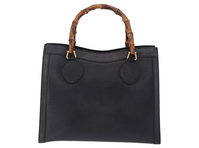 GUCCI Bolsa de Mão Bamboo Couro Preto Tom Dourado - vista 3
