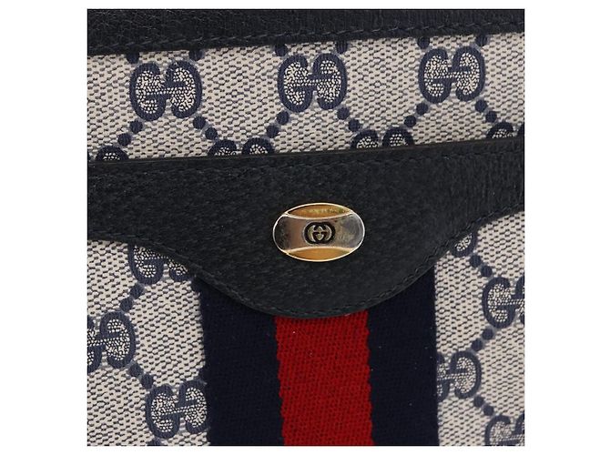 GUCCI GG Supreme Shoulder Bag PVC Leather Navy Gold Tone 14 02 013 - vista 14