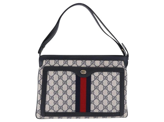 GUCCI GG Supreme Shoulder Bag PVC Leather Navy Gold Tone 14 02 013 - vista 2