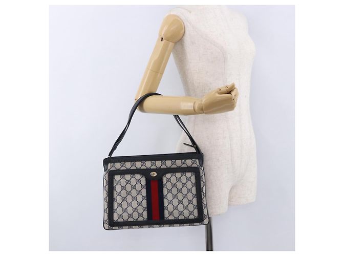 GUCCI GG Supreme Shoulder Bag PVC Leather Navy Gold Tone 14 02 013 - vista 27