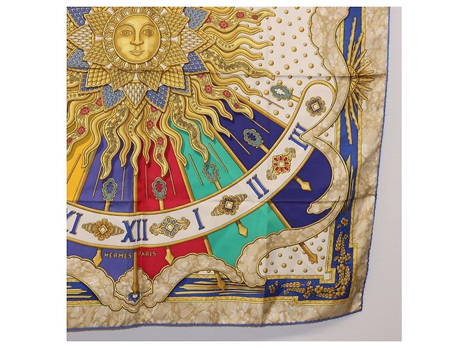 Hermès HERMES Carre 90 Scarf  CARPE DIEM  Silk Blue - vista 10