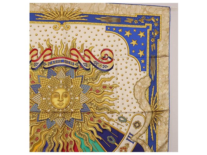 Hermès HERMES Carre 90 Scarf  CARPE DIEM  Silk Blue - vista 4