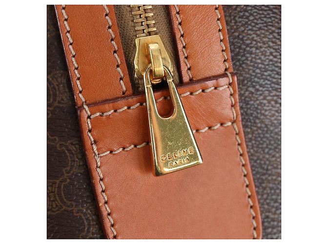 Céline CELINE Macadam Canvas Hand Bag PVC Leather Brown Gold - vista 16