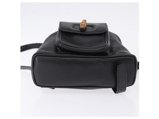 GUCCI Bamboo Backpack Leather Black Gold Tone 003 1705 0030 - vista 11
