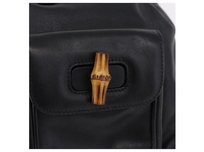 GUCCI Bamboo Backpack Leather Black Gold Tone 003 1705 0030 - vista 16