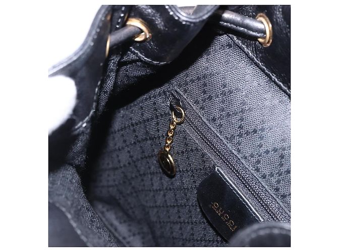 GUCCI Bamboo Backpack Leather Black Gold Tone 003 1705 0030 - vista 22