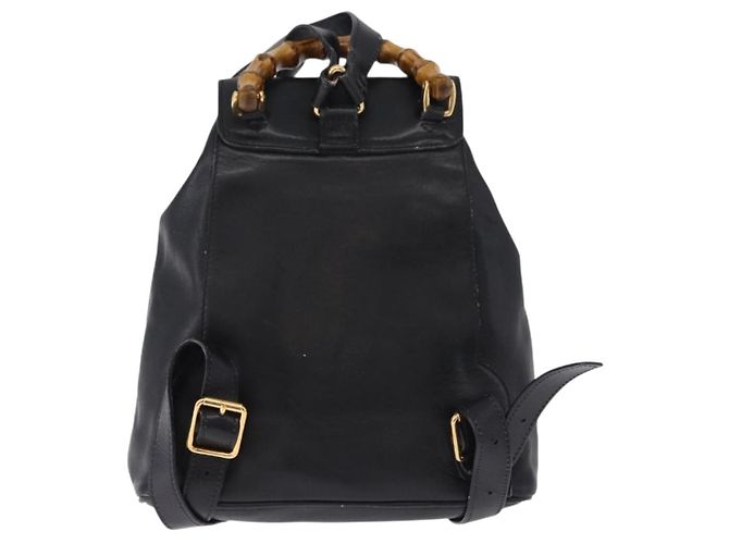 GUCCI Bamboo Backpack Leather Black Gold Tone 003 1705 0030 - vista 3