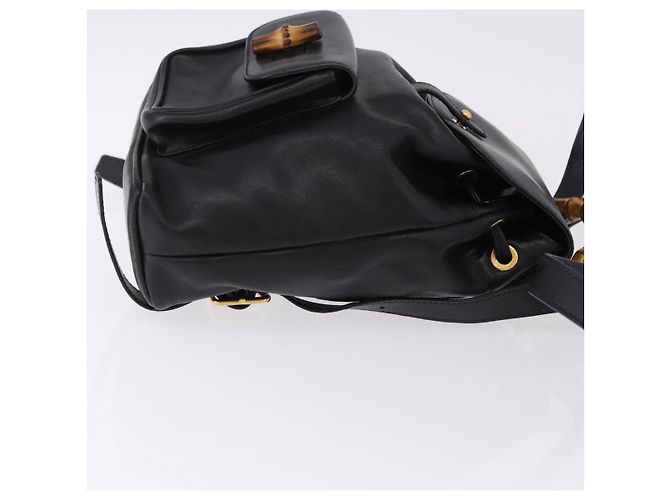 GUCCI Bamboo Backpack Leather Black Gold Tone 003 1705 0030 - vista 4