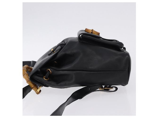 GUCCI Bamboo Backpack Leather Black Gold Tone 003 1705 0030 - vista 5
