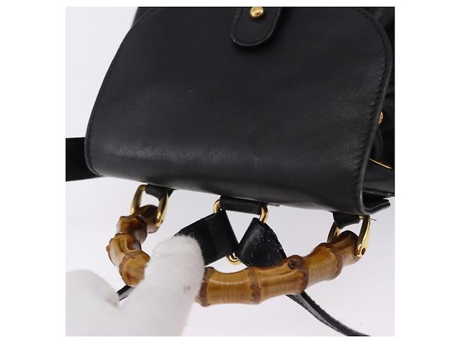 GUCCI Bamboo Backpack Leather Black Gold Tone 003 1705 0030 - vista 6