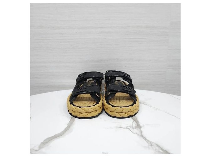 Chanel Sandali in mesh e rafia con Velcro Nero - vista 2
