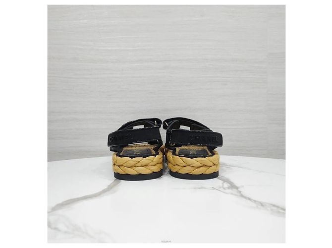 Chanel Sandali in mesh e rafia con Velcro Nero - vista 3