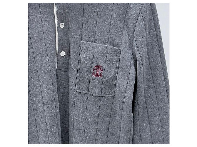 Brunello Cucinelli Cotton Knit Polo T-shirt Gray Brown - view 2
