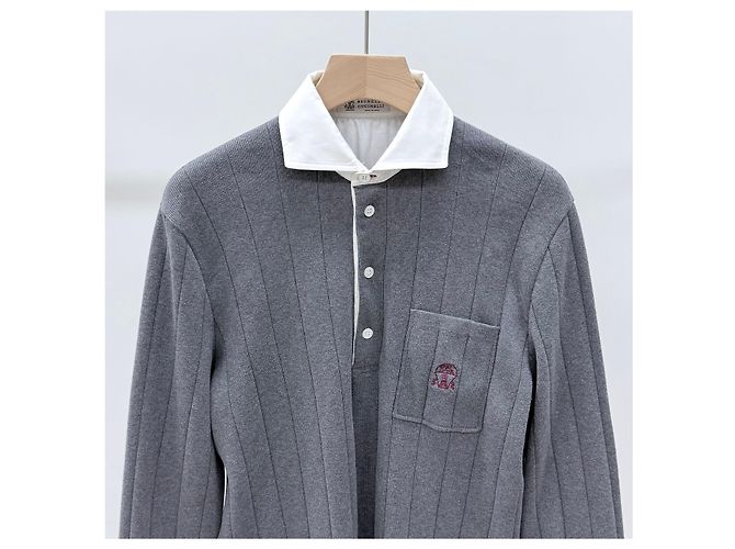 Brunello Cucinelli Cotton Knit Polo T-shirt Gray Brown - view 3