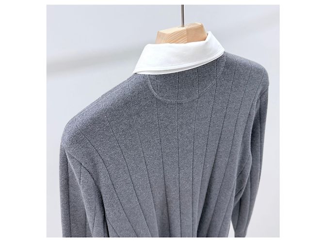 Brunello Cucinelli Cotton Knit Polo T-shirt Gray Brown - view 6