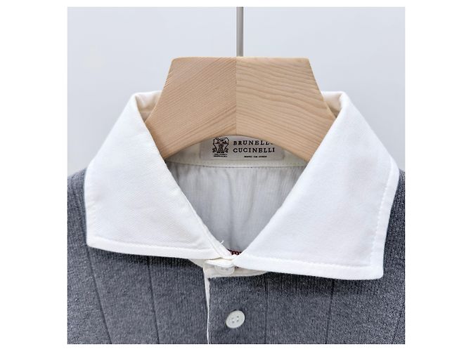 Brunello Cucinelli Cotton Knit Polo T-shirt Gray Brown - view 7
