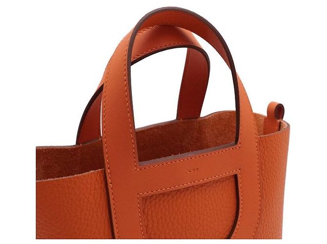 Hermès Borsa Tote Tangerine Taurillon Indorouge Season Marrone - vista 9