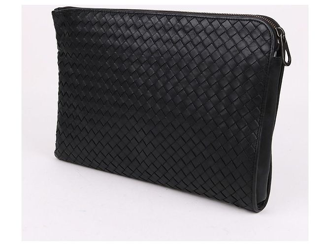 Bottega Veneta Clutch Grande con Zip Intrecciato Nero - vista 2